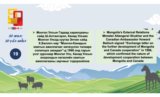 🇲🇳🇨🇦“Монгол-Канадын харилцааны түүх: 50 жилийн дипломат харилцаа - 50 үйл явдал” он цагийн хэлхээс үргэлжилж байна.