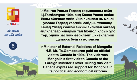 🇲🇳🇨🇦“Монгол-Канадын харилцааны түүх: 50 жилийн дипломат харилцаа - 50 үйл явдал” он цагийн хэлхээс үргэлжилж байна.