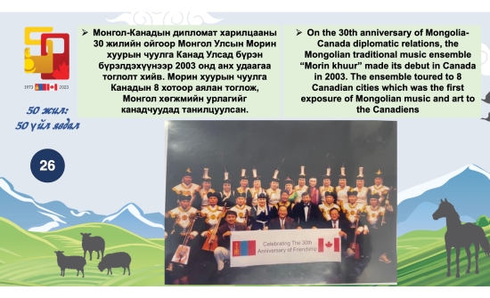 🇲🇳🇨🇦“Монгол-Канадын харилцааны түүх: 50 жилийн дипломат харилцаа - 50 үйл явдал” он цагийн хэлхээс үргэлжилж байна.